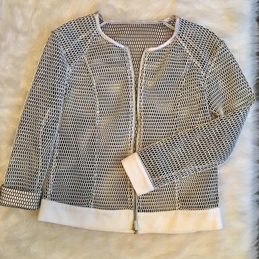Leather-like mesh zip front jacket
